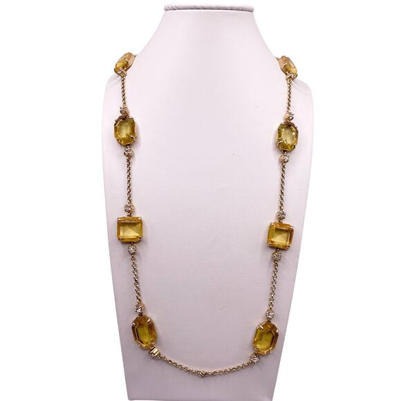 Vntg Ann Taylor Extra Large Necklace with Yellow Square Faceted Glass Stones 30” - Picture 6 of 8
